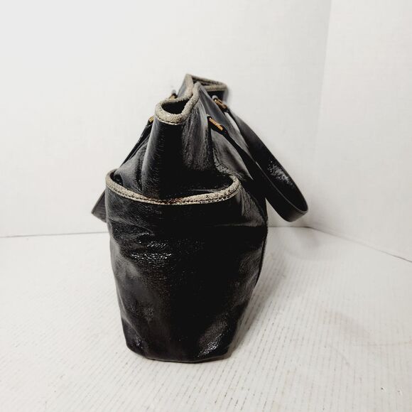 Tory Burch Black Patent Leather Snakeskin Trim Gold Hardware Shoulder Bag Tote - Picture 5 of 16